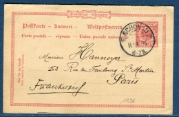 Allemagne - Entier Postal De Schönau Pour Paris En 1896 -  Réf S 308 - Cartes Postales