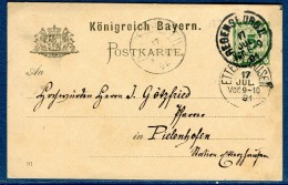 Allemagne -Entier Postal De Regensburg Pour Pielenhofen En 1891 -   Réf S 340 - Interi Postali