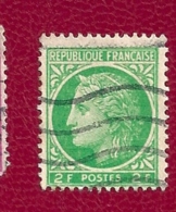 680  Type Ceres De Mazelin 2 Frs Vert Timbre  France 1945-47 Oblitéré - 1945-47 Ceres (Mazelin)