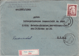 49319- CONSTRUCTIONS, LEV TOLSTOI, STAMPS ON REGISTERED COVER, 1968, ROMANIA - Lettres & Documents