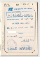 FERROVIE DELLO STATO /  Biglietto Chilometrico _ Validità 1991-1992 - Europa