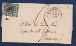Romagne, 1859 Governo Provvisorio - 1 Baj Su Piego Doppio Porto Tra Direzioni Postali A Contatto - Romagna