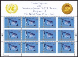 UN - United Nations New York 2001 MNH Nobel Peace Prize Souvenirsheet In Folder W/Kofi Annan Print - Sonstige & Ohne Zuordnung