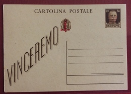 R.S.I.  INTERO POSTALE  VINCEREMO SOVRASTAMPATO CON REPUBBLICA EVANESCENTE E DECALCO  - NON COMUNE QUALITÀ' SUPER - Postwaardestukken