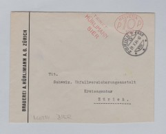 Motiv Bier 1934-10-29 Zürich 7 Brauerei Hürlimann Brief "P10P" Frama#1017 "Trinkt Hürlimann Bier" - Frankiermaschinen (FraMA)