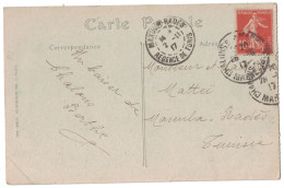 1917 Cachet MAXULA RADES / REGENCE DE TUNIS Sur CP Affranchie Semeuse 10c Rouge Cad Chalons Sur Marne - Cartas & Documentos