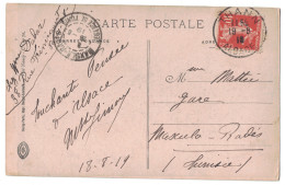 1919 Cachet MAXULA RADES / REGENCE DE TUNIS Sur CP Affranchie Semeuse 10c Rouge Cad Thann ALsace - Lettres & Documents