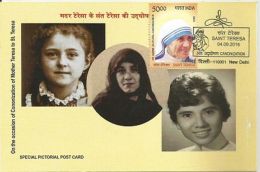 Saint Mother Teresa India Canonization Special Pictorial Post Card  With Mother Teresa Stamp Cancelled, Inde,As Per Scan - Madre Teresa