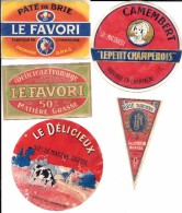 7 étiquettes Différentes  J. HUTIN (LUTIN) Fab. En CHAMPAGNE - CAMEMBERT CHAMPENOIS,BRIE, FAVORI, DELICIEUX, (3 Scan) - Käse