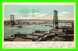 NEW YORK CITY, NY - CITY OF NEW YORK & WILLIAMSBURG BRIDGE - ANIMATED WITH SHIPS - TRAVEL IN 1906 - UNDIVIDED BACK - - Ponts & Tunnels