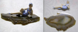 Superbe Statuette Porcelaine Et Agate En Tres Bon Etat. - Andere & Zonder Classificatie