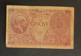 Italia 5 Lire 1944 Biglietto Di Stato - Italia – 5 Lire
