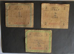 Italia 1943 AM Lire 1 - 2 E 5 - Occupazione Alleata Seconda Guerra Mondiale
