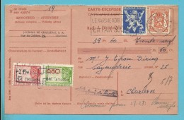 419+683 Op Ontvangkaart (Carte-recepisse) Met Stempel CHARLEROI - 1935-1949 Kleines Staatssiegel