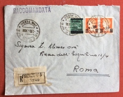 LUOGOTENENZA FIRENZE N. 6 VIA VERDI  3/10/45 RACCOMANDATA PER ROMA CON COPPIA 2,50/1,75 + L.2 - Otros & Sin Clasificación