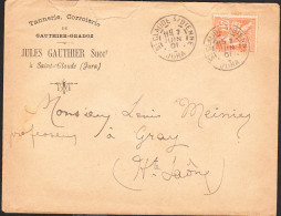 Lettre TANNERIE Et CORROIERIE De GAUTHIER-GRADOZ De ST CLAUDE/BIENNE Du 7-6-1901 (Type Mouchon) Via GRAY - Covers & Documents