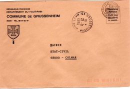 CR-L4 - FRANCE Lettre En Franchise Postale De La Commune De Grussenheim Blason Avec Croix - Cartas Civiles En Franquicia