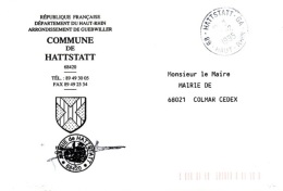 CR-L5 - FRANCE Lettre En Franchise Postale De La Commune De Hattstatt Blason Avec Croix - Civil Frank Covers