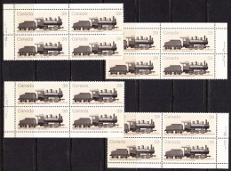 Canada 1985 Trains, Corner Plate Blocks, Mint No Hinge, Sc# 1073 - Trenes