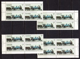 Canada 1984 Trains, Corner Plate Blocks, Mint No Hinge, Sc# 1038 - Trenes