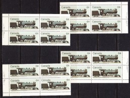 Canada 1984 Trains, Corner Plate Blocks, Mint No Hinge, Sc# 1039 - Eisenbahnen