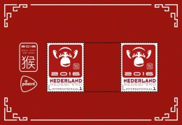 Nederland  2016  Chinese Year Of The  Monkey     Velletje/sheetlet Postsfris/neuf/mnh - Unused Stamps