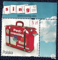 Pologne 2016 Oblitéré Used Postcrossing Valise Rouge Voyage Coin De Feuille - Oblitérés