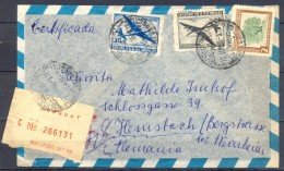 1955 , URUGUAY , CERTIFICADO CIRCULADO A HEMSBACH , LLEGADA AL DORSO , ETIQUETA DE CERTIFICADO , CORREO AÉREO - Uruguay