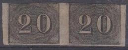 BRAZIL - 1850  20r Mint Pair. Scott 22. Scissor Cut Has Almost Cut Pair Through (reinforced). Mint Hinged Full Gum - Ongebruikt