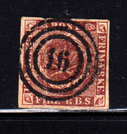 Denmark Used Scott #2 4rs Royal Emblems, Brown  Cancel: 3-ring'16' - Creased - Gebraucht