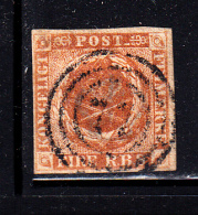 Denmark Used Scott #2b 4rs Royal Emblems, Yellow Brown  Cancel: 3-ring '77' - Used Stamps