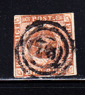 Denmark Used Scott #2b 4rs Royal Emblems, Yellow Brown  Cancel: 3-ring - Gebraucht