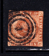 Denmark Used Scott #2b 4rs Royal Emblems, Yellow Brown  Cancel: 3-ring '1' - Gebraucht