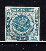 Denmark Used Scott #3 2s Royal Emblems, Blue - Usati