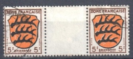 Germany 1945 French Zone  Gutter Pair  Mi 3 - Gestempelt - Used - Autres & Non Classés