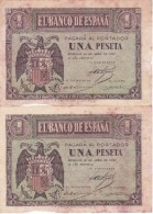 PAREJA CORRELATIVA DE 1 PTA DEL 30 ABRIL 1938 SERIE D SIN CIRCULAR PERO DESCUIDADAS  (BANKNOTE) - 1-2 Pesetas