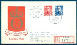 1958 , NORUEGA , SOBRE CIRCULADO ENTRE OSLO Y NUEVA JERSEY, PRIMER DIA , BÁSICA OLAV V , YV. 382, 384 - Storia Postale