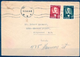 1946 , NORUEGA , SOBRE CIRCULADO ENTRE TRONDHEIM Y RIDGEWOOD ,YV. 273 , 275 , POETA HENRIK WERGELAND - Storia Postale