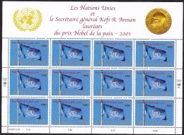 UN - United Nations Geneva 2001 MNH Nobel Peace Prize Souvenirsheet In Folder W/Kofi Annan Print - Nuevos
