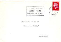 SAN-L9 - FRANCE Belle Flamme De Valence Sur Lettre "Le Bruit Menace Votre Santé Physique Et Morale" 1969 - Milieuvervuiling