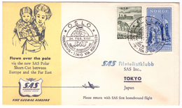 STORIA POSTALE - GIAPPONE - JAPAN - ANNO 1957 - TOKIO - OSLO - FILATELISTIKLUBB - FLOWN OVER THE PEOPLE - THE NEW SAS - Covers & Documents