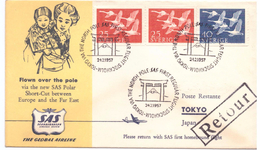 STORIA POSTALE - GIAPPONE - JAPAN - ANNO 1957 - TOKIO - FILATELISTIKLUBB - FLOWN OVER THE PEOPLE- KOBENHAVN - RETOUR - Storia Postale