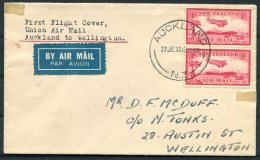 1937 New Zealand Union Airmail Auckland - Wellington First Flight Cover - Poste Aérienne