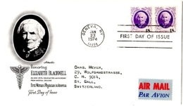 Delcampe - SAN-L44 - ETATS-UNIS FDC Par Avion Pour La Suisse Elisabeth Blackwell Physicienne - Physique