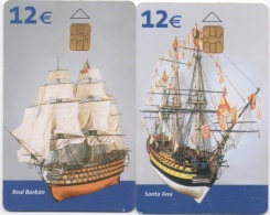 Lot De 2 Télécartes Portugal : Museo Naval : Voiliers Real Borbon & Santa Ana 2003 - Bateaux