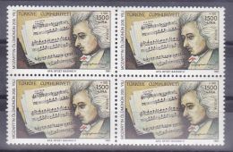 AC - TURKEY STAMP  - THE 2nd CENTENARY OF THE DEATH OF MOZART MNH BLOCK OF FOUR 24 JULY 1991 - Neufs