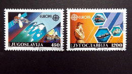 Jugoslawien 2273/4 Oo/ET, EUROPA/CEPT 1988, Satellit INTELSAT V, Erdfunkstelle, Funktelefon, Eisenbahn, Schiff - Used Stamps