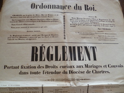 Affiche Placard Ordonnance Du Roi Chartres Fixation Des Droits Curiaux Aux Mariages Et Convois 22/01/1826 Formt 2X A3 - Decretos & Leyes