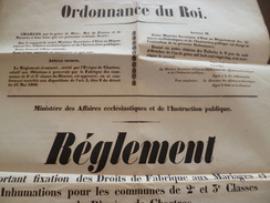 Affiche Placard Ordonnance Du Roi Chartres Fixation Des Droits De Fabrique Au Mariage Et Inhumations.22/01/1826  2X A3 - Décrets & Lois