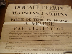 Affiche Placard Vente Douai Et Ferrin Maison, Terrain 1813 4 X A3 - Décrets & Lois